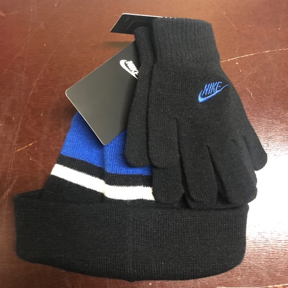 Kids Nike beanie with matching gloves set black - Picture 2 of 3